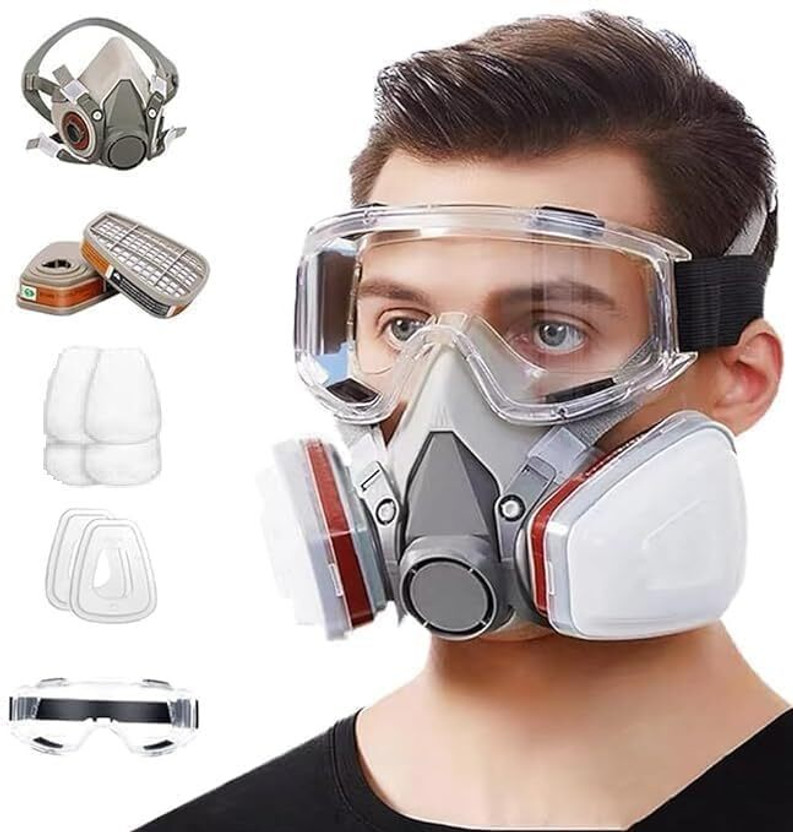 jaswanthstore Gas Mask Set Respirator with Filters and Goggle Activated Carbon Laboratory  Safety Goggle(Free-size)