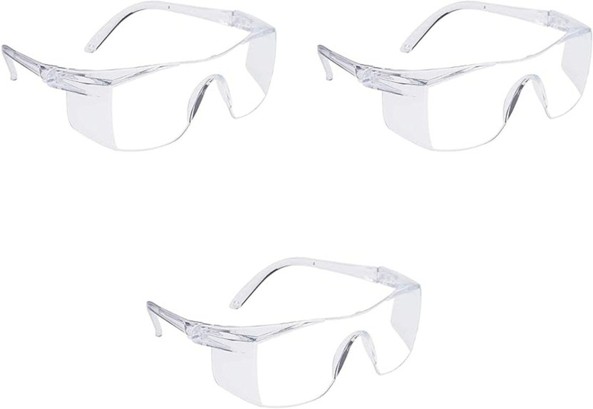 GrahLogy 3 Pcs Unisex Plastic White Transparent Goggles/Sunglasses for Bike Riding EP 016 CLEAR- PACK OF 3PCS Power Tool, Blowtorch, Laboratory, Wood-working, Welding  Safety Goggle(Free-size)