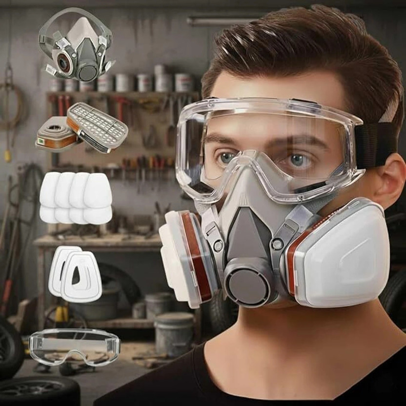 WINDTRENS Gas Mask Reusable Respirator With Filters Gas Mask For Painting, Woodworking, Construction, Sanding, Spraying, Chemicals Laboratory  Safety Goggle(Free-size)