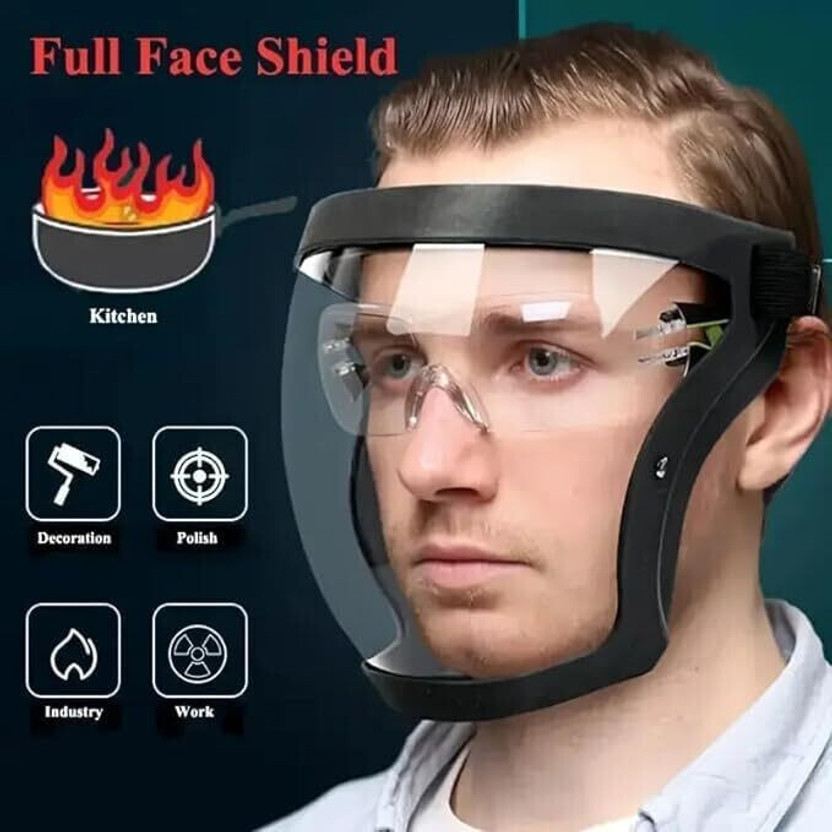 K2J Creative Anti-Fog Full Face Shield Upgraded, Impact &Wind Resistant Cycling Mask Adjustable Fit, Transparent Protection for Outdoor & Kitchen Use Blowtorch, Laboratory, Power Tool, Welding, Wood-working  Safety Goggle(Free-size)