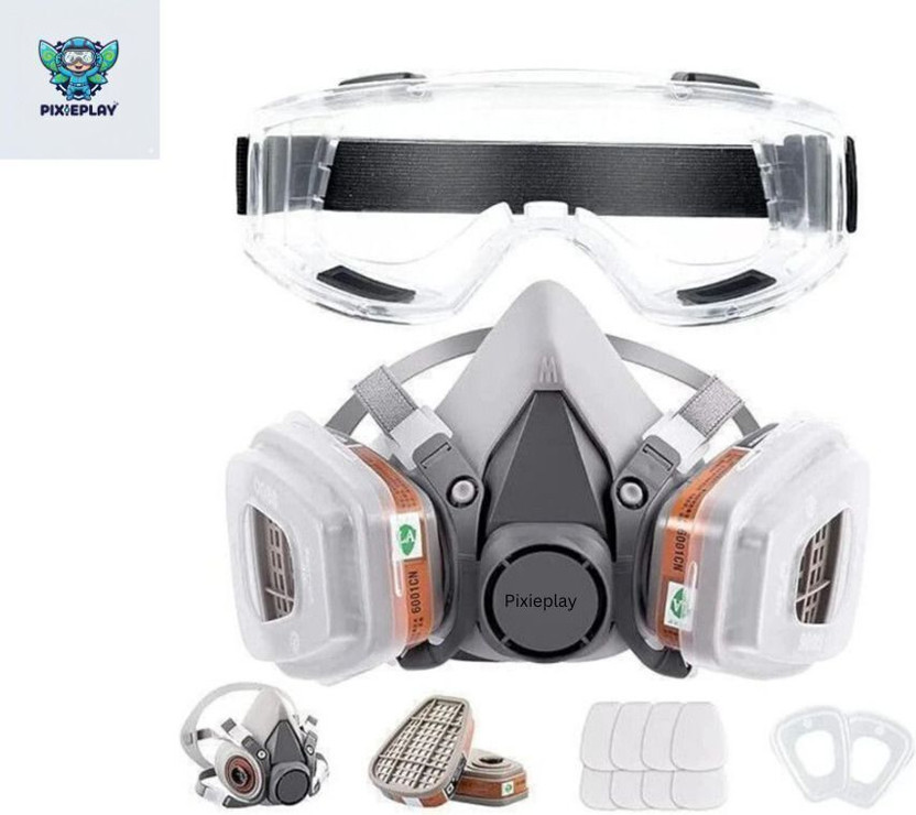 Pixieplay gas mask set | respiretor with goggles & carbon filter | lab , wood work , paint Gas mask Pixieplay respirator Power Tool, Welding, Wood-working  Safety Goggle(Free-size)