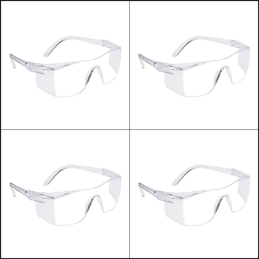 GrahLogy Unisex Plastic White Transparent Goggles/Sunglasses (Pack Of 4) for Bike Riding, EP 016 CLEAR UNISEX PLASTIC WHITE TRANSPARENT GOGGLES - PACK OF 4 PCS Power Tool, Blowtorch, Laboratory, Wood-working, Welding  Safety Goggle(Free-size)
