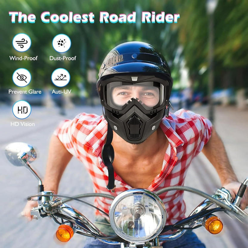 Olsic ® Motorcycle White Goggle Mask Fun Face Mask Full Face Mask Windproof Goggles2 Mask Goggles Bike Off-Road Racing Glasses Blowtorch Safety Goggle Safety Visor(Size - Free-size)