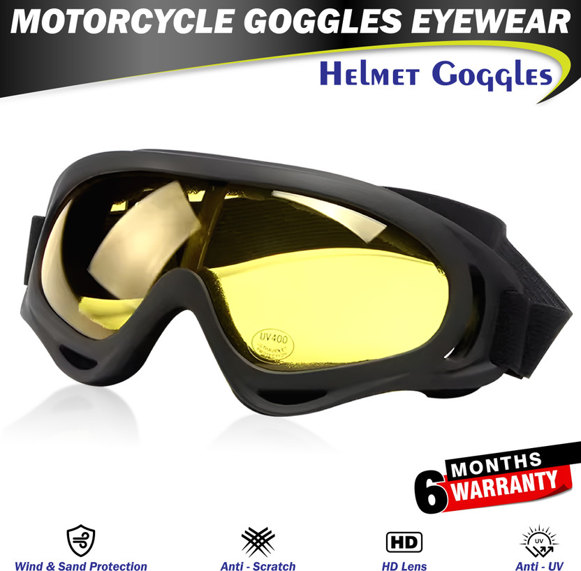 MIKANIX Yellow Anti-UV Eyewear Helmet Goggles for ATV/Dirt Bike | Unisex Outdoor Riding & Power Tool Safety Goggle | Dustproof, Windproof | Pack of 1 Laboratory  Safety Goggle(Free-size)