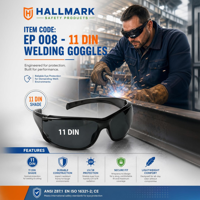 HALLMARK SAFETY PRODUCTS 3 PCS PACK - EP 008 - 11 DIN WELDING SAFETY GOGGLES I ARC I PLASMA I GAS WELD HALLMARK WELDING SAFETY FOR LASER I ARC I UV IR RAYS I SECURE FIT Welding, Power Tool  Safety Goggle(Free-size)