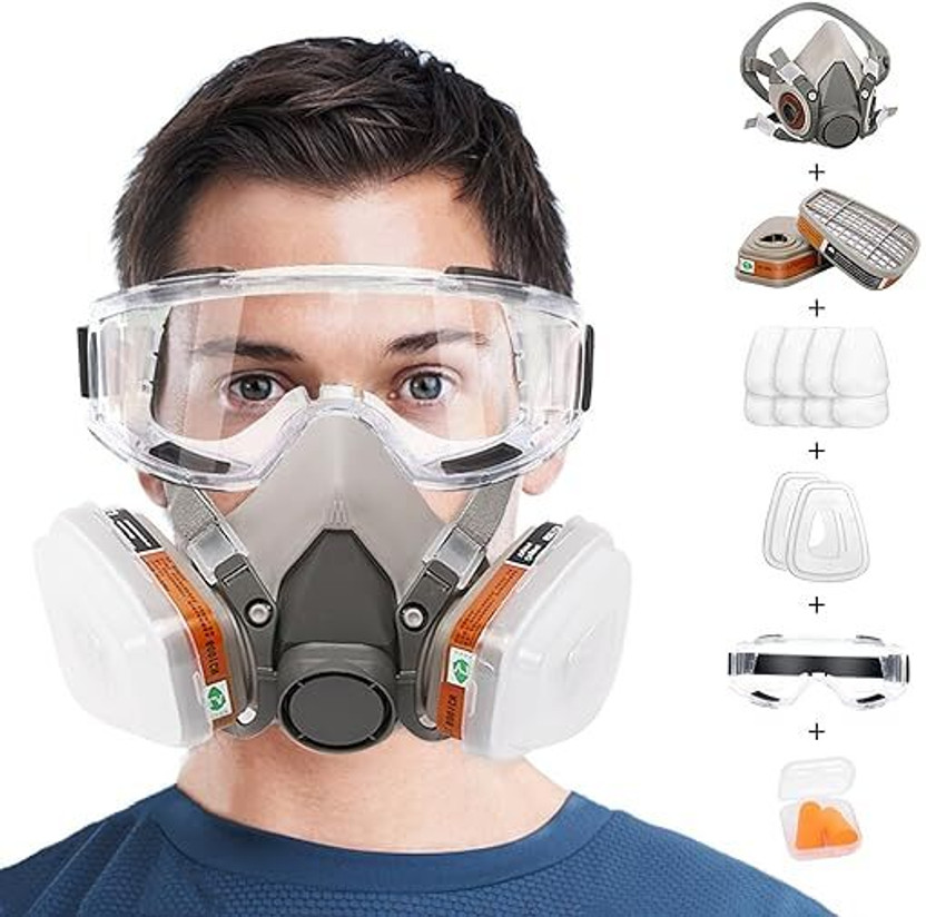 Y MOX Gas Mask Reusable Respirator With Filters Gas Mask For Painting, Woodworking, Construction, Sanding, Spraying, Chemicals Laboratory  Safety Goggle(Free-size)