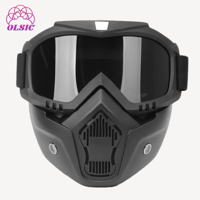 Olsic 100% New Black Goggle Face Mask Anti Scratch UV Protective Face. Windproof Dirt Shield With Soft Foam Padded Detachable Safety Goggle2 Safety Visor(Size - Free-size)