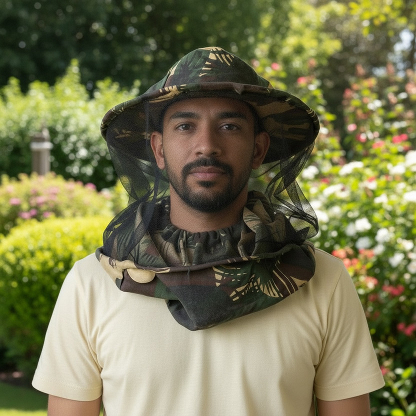 SICURO Beekeeping Hat with Net Face Shield | Bee Protective Hat | Farming Safety Cap Safety Cap(Size - Regular)