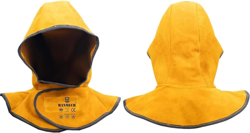 HANMECH Leather Hood with Head Neck Shoulder Protection, for Heavy Duty Welding Leather Heavy Duty Welding, Split Leather Soft with Velcro Adjustable Safety Cap(Size - NA)