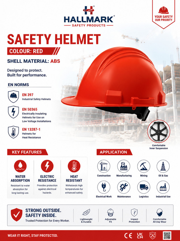 HALLMARK SAFETY PRODUCTS SAFETY HELMET FOR CONSTRUCTION & INDUSTRIAL USE HARD HAT ADJUSTABLE RATCHET FIT INDUSTRIAL HELMET FOR CONSTRUCTION & FACTORY USE ADJUSTABLE RATCHET Construction Helmet(Size - 26)