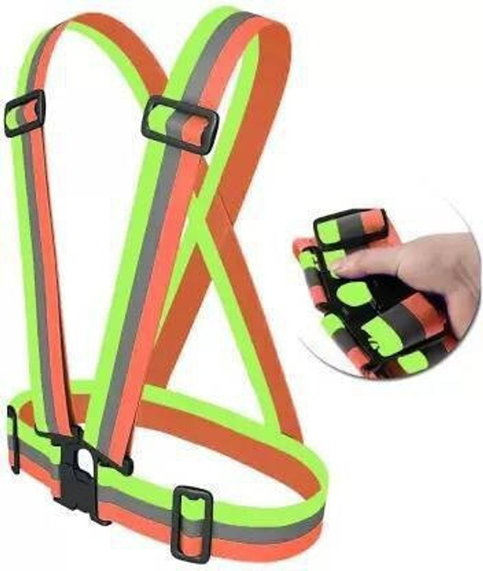 JLG High Visibility High Quality Multi Color Reflective Vest for Outdoor Sports ,Night Cycling Reflector Strips Cross Belt Stripes Adjustable Vest Safety Jacket(MULTICOLOR)