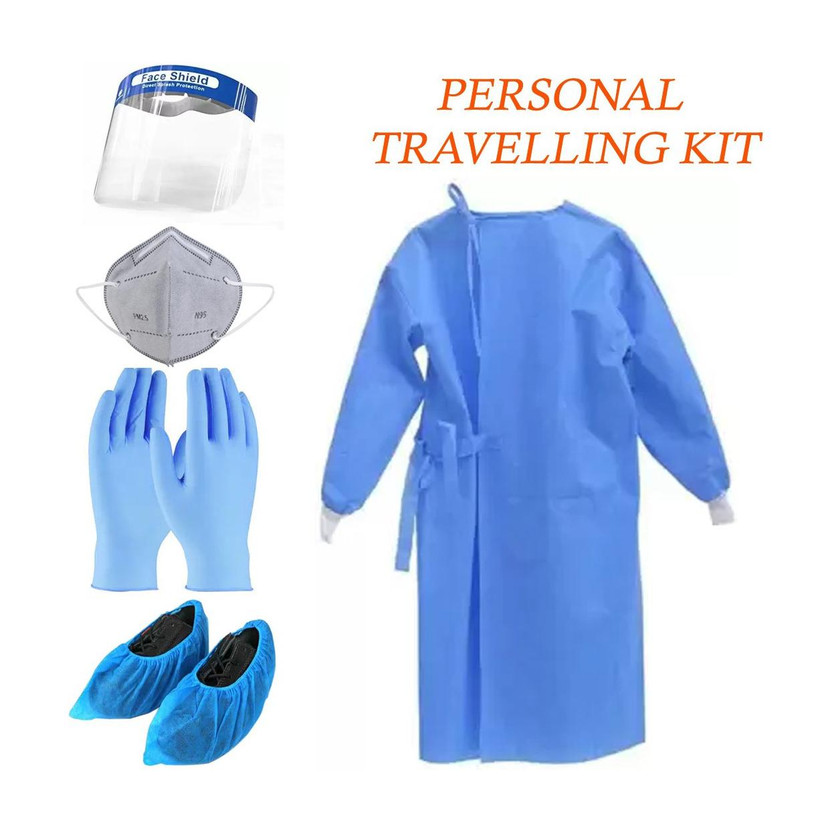 Ashni Traveling Kit Gown N95mask FaceShield Nitrile Gloves Safety Jacket(Blue)