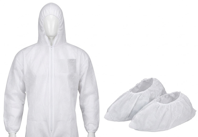 Bagberry PPE Disposable Coverall Suit with Hood & Shoe Covers| Paper Protective Safety Jacket(Safety Overall for Painting, Cleaning, Industrial, Chemical & Medical Use)
