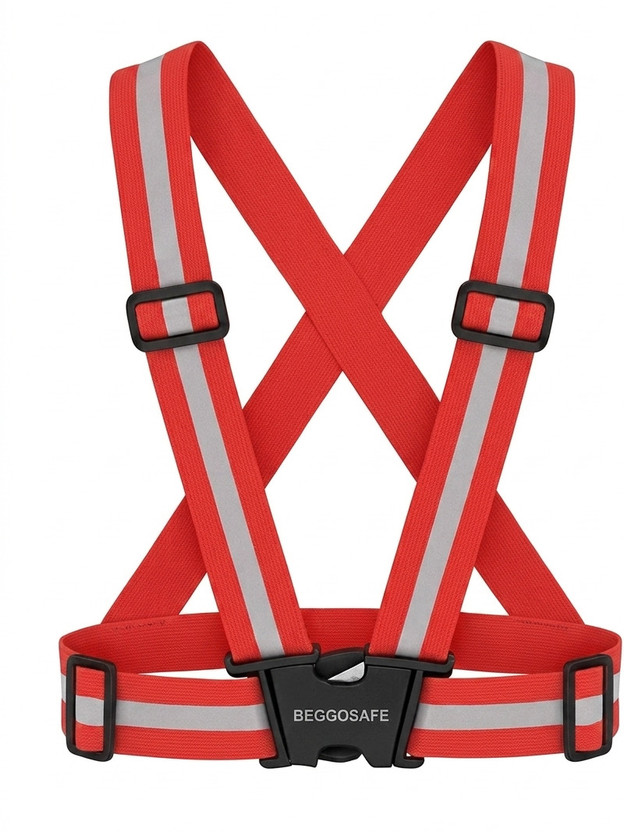 BEGGOSAFE Multi-Color High-Visibility Safety Cross Belt Red Color with Reflective Tape Safety Jacket(Red, Gray)