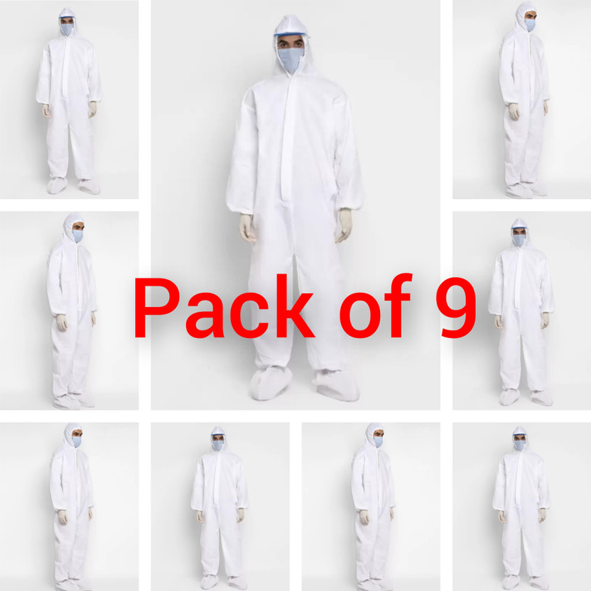 GLAMY COUTURE 80GSM NON WOVEN PPE COVERALL ATTACH HOOD & SHOE COVER (PACK OF 9) FREE SIZE Safety Jacket(Orange)