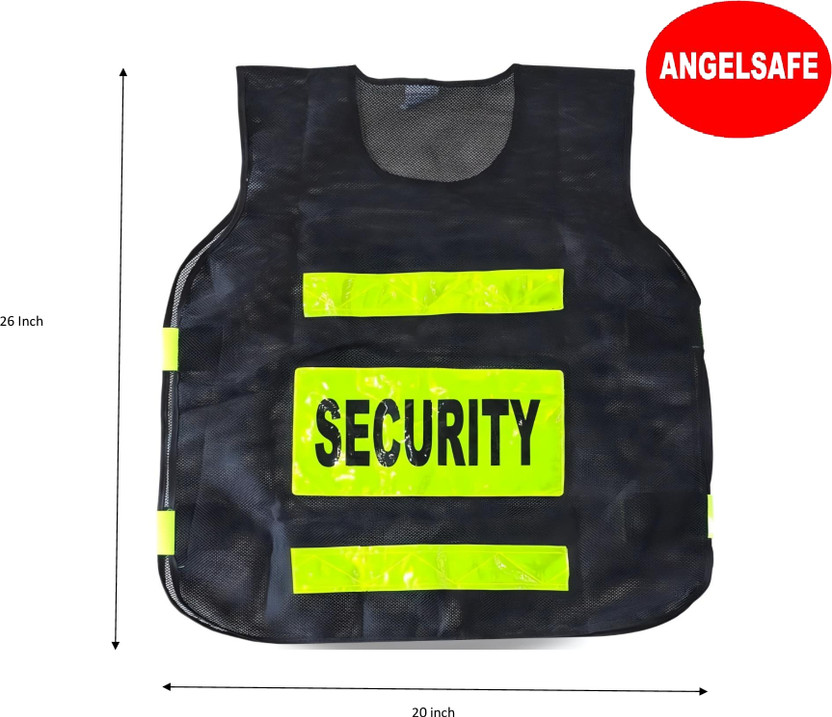 ANGELSAFE Security Print Reflective Safety Jacket, Such As Traffic Control, Sports,Site Safety Jacket(Black)