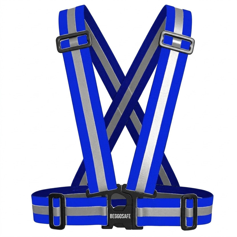 BEGGOSAFE Multi-Color High-Visibility Safety Cross Belt Blue Color with Reflective Tape Safety Jacket(Blue, Gray)