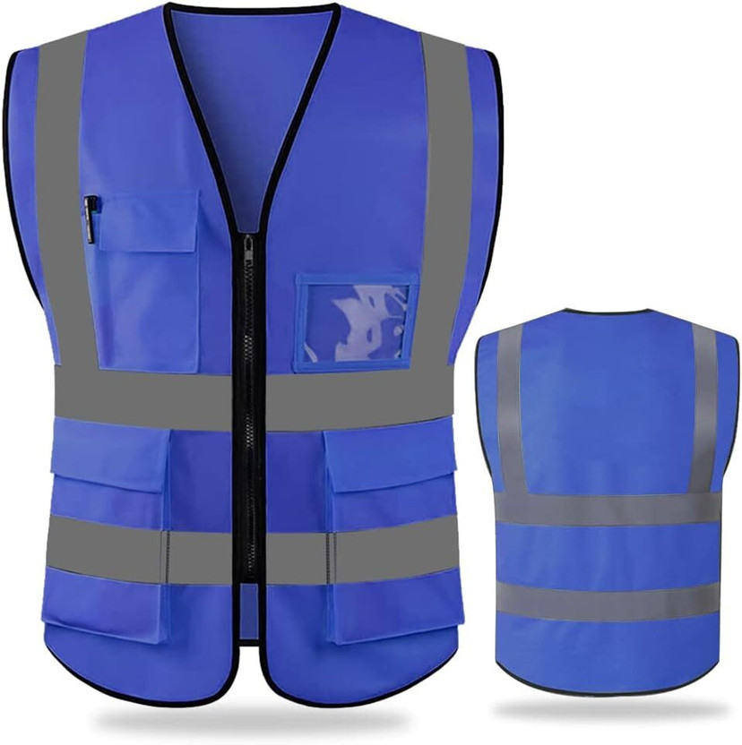 ANGELSAFE Safety Jacket Unisex 4 Pockets 2inch Highly Reflective Stripes 360 Degree Safety Jacket(Blue)