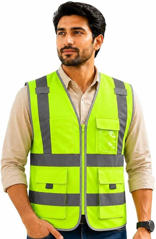 VIJAY SAFETY EQUIPMENTS SAFETY 01 Safety Jacket(LEMON GREEN)