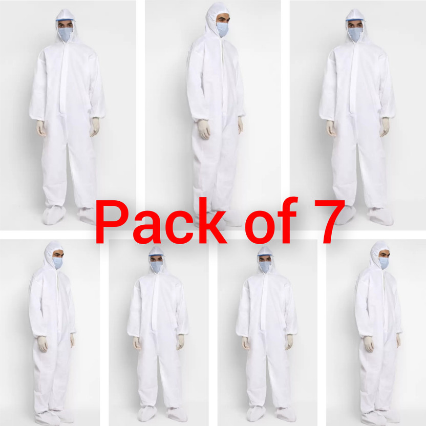 GLAMY COUTURE 80GSM NON WOVEN PPE COVERALL ATTACH HOOD & SHOE COVER (PACK OF 7) FREE SIZE Safety Jacket(Steel)