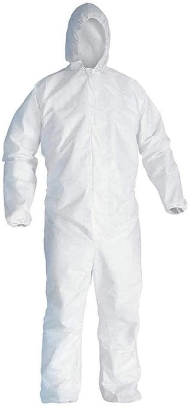 GLAMY COUTURE 80GSM NON WOVEN PPE COVERALL ATTACH HOOD & SHOE COVER Safety Jacket(WHITE)