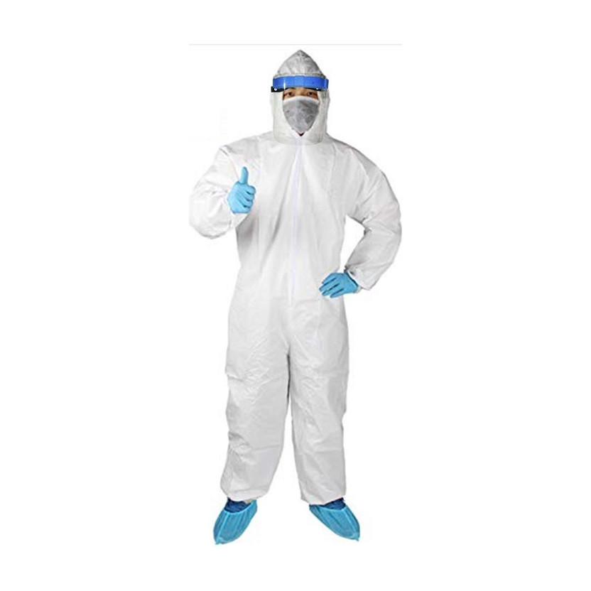 pdpm SITRA Approved PPE kit Medical Disposable Protective Coverall Suits (PP Non Woven Laminated With FACE SHIELD & SHOE COVER) Pack of 1 Safety Jacket(White)
