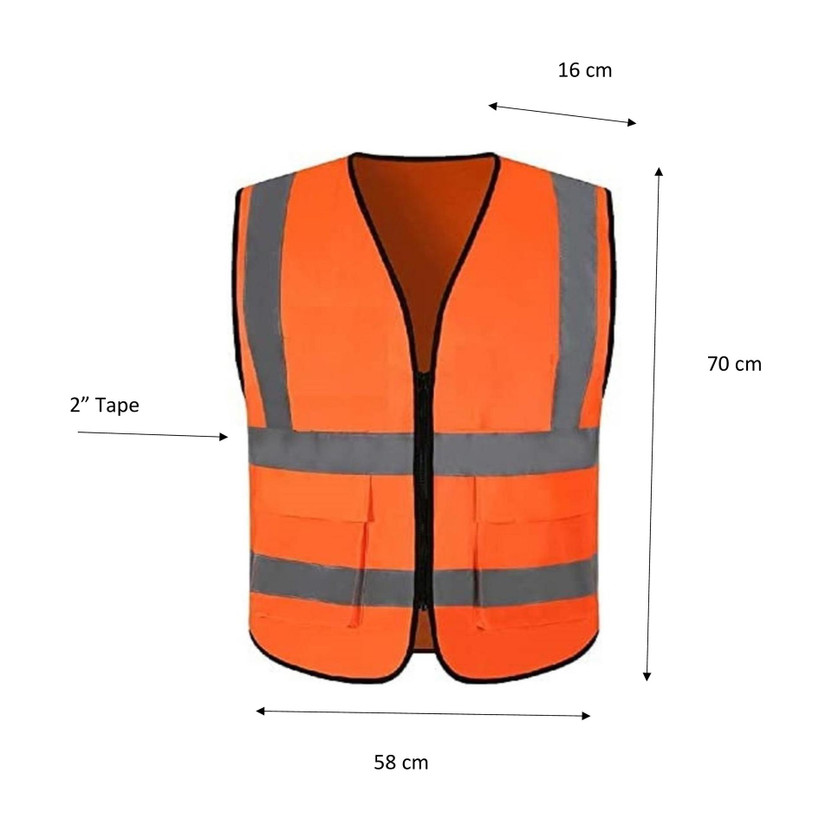 BEGGOSAFE BEGGOSAFE Safety Jacket Chain With 2 Pocket Reflective Stripes at the Front & Back Safety Jacket(Orange) - Flipkart Deal