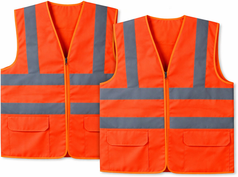 Visione Arc High Visibility Orange Reflective Safety Vest |Pack of 2 Safety Jacket(Orange)