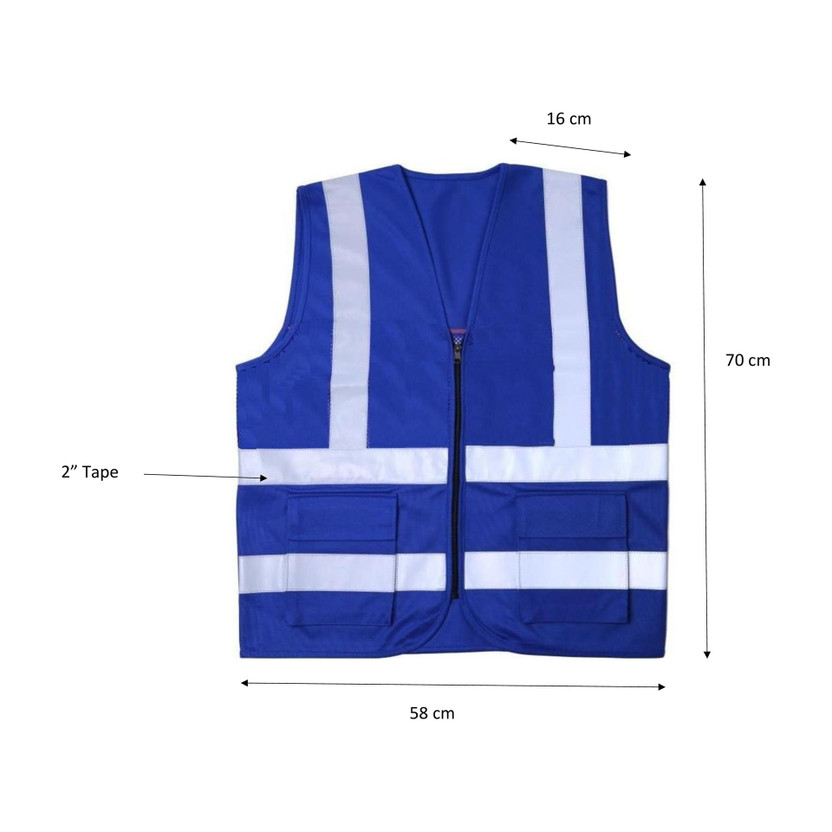 BEGGOSAFE Safety Jacket Chain With 2 Pocket Reflective Stripes at the Front & Back Safety Jacket(Blue)