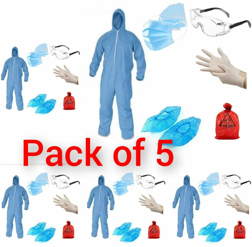 GLAMY COUTURE 80GSM NON WOVEN PPE KIT PACK OF 5 FREE SIZE Safety Jacket(Clear)