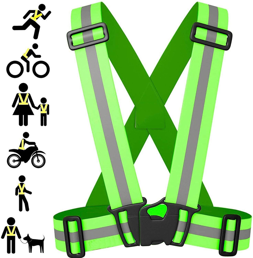 Hawk Eye Reflective Jacket for Cycling and Running - Reflective Vest Belt Strip for Night Safety | Construction, Traffic, Cycling, Ramp Vests High Visibility for Men Women Safety Jacket(Green)