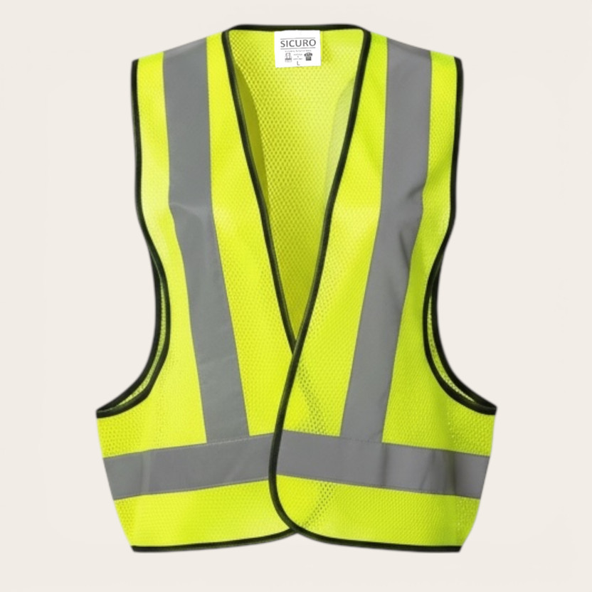 sicuro Green 3-Side Opening Reflective Vest | Lightweight Mesh | Industrial & Road Safety Jacket(Green)