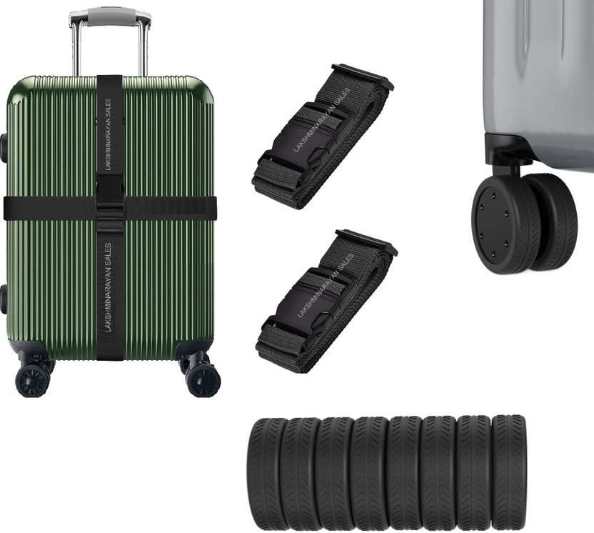 LAKSHMINARAYAN SALES 8pc Luggage Wheels protector Covers + 2pc 3mtr x 1.5" luggage Belt for travel Luggage Strap(Black)
