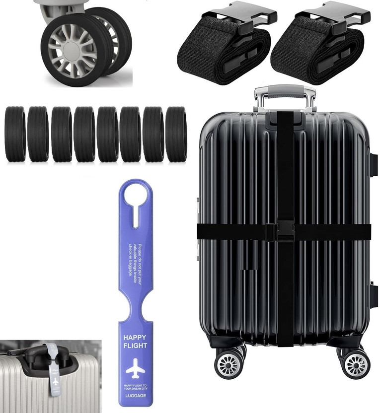 GOPINATH AUTOLINK 8 Suitcase Wheel Protector Cover+2 Luggage Strap 3mtr x 1.5"+1pc Silicone tag Luggage Strap, Luggage Tag(Multicolor)