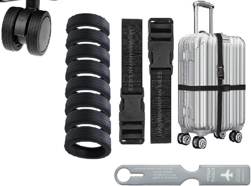 LAKSHMINARAYAN SALES 2pc luggage Belt for 3mtr x 1.5"+ 1pc Silicone Suitcase Tag + 8pc Wheels Covers Luggage Strap, Luggage Tag(Multicolor)