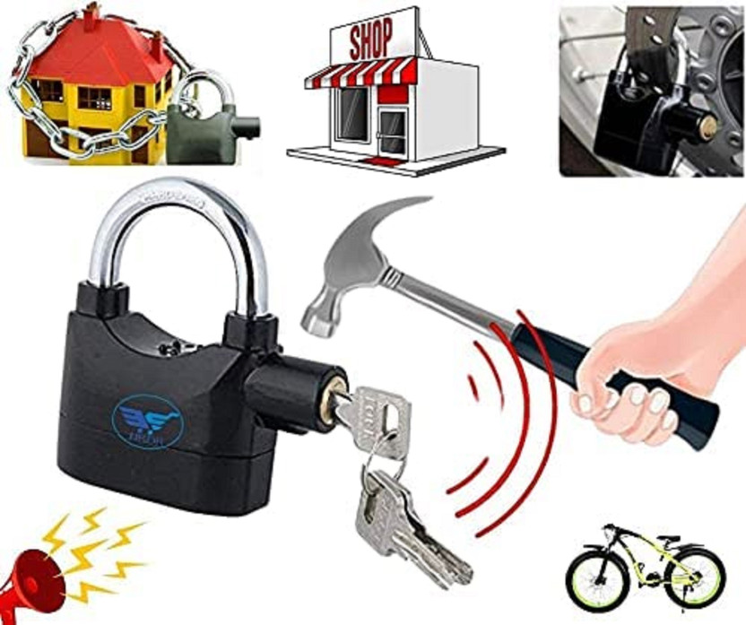 KhaanSaar KhaanSaar Alarm Security Lock with Motion Sensor and 3 Keys, Metallic finish Safety Lock(Black) - Flipkart Deal