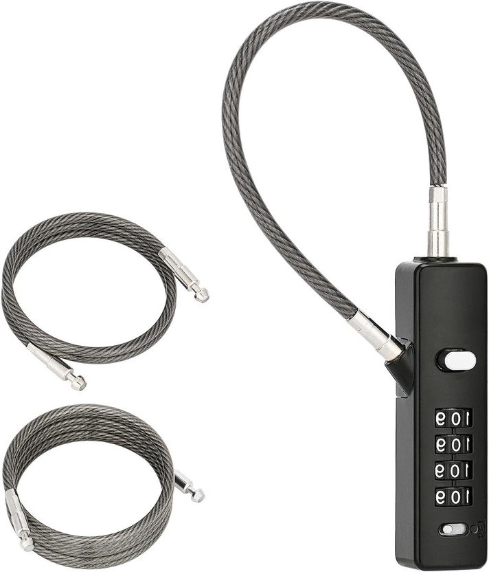 DOCOSS Steel Number Lock For Bag Luggage Locks for Travel With 3 Cables Password Safety Lock(Grey, Black)