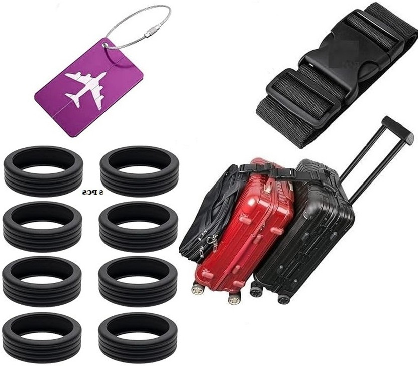 TAPAHPRIYAY 1pcs1.5"x20" Add A belt Attachment with 1 Metal Tags 8pcs suitcase Wheel Cover Luggage Strap, Luggage Tag(Black)