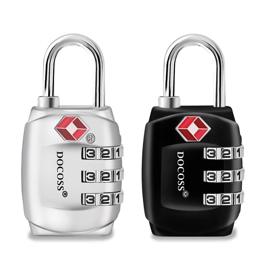 DOCOSS Set of 2 331 Metal TSA Lock for Luggage/TSA Lock Number Password Lock Safety Lock(Black, Silver)
