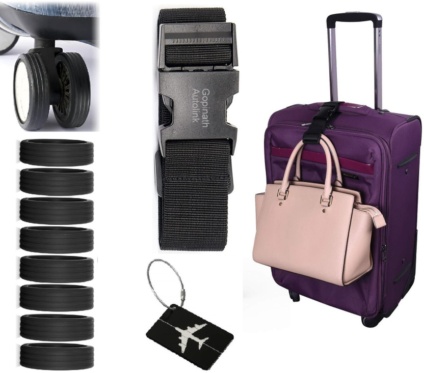 GOPINATH AUTOLINK 8pc Silicone Wheel Protoctor Cover + 1pc Metal Luggage Tag + 1pc Add a Bag Strap Luggage Strap, Luggage Tag(Multicolor)
