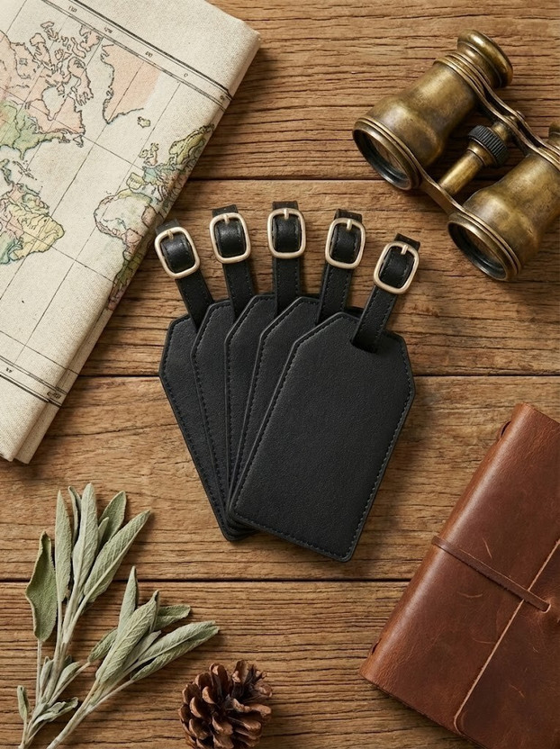 THE COZY STORE Luggage Tag Travel &Suitcase Tags with Buckle Strap|Durable & Stylish for Travel Luggage Tag(Black)