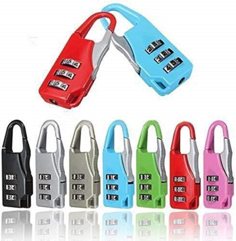 Kanojiya Combination Luggage Padlock 3 Dial Resettable Lock For Suitcase pack 2 Luggage Strap(Multicolor)