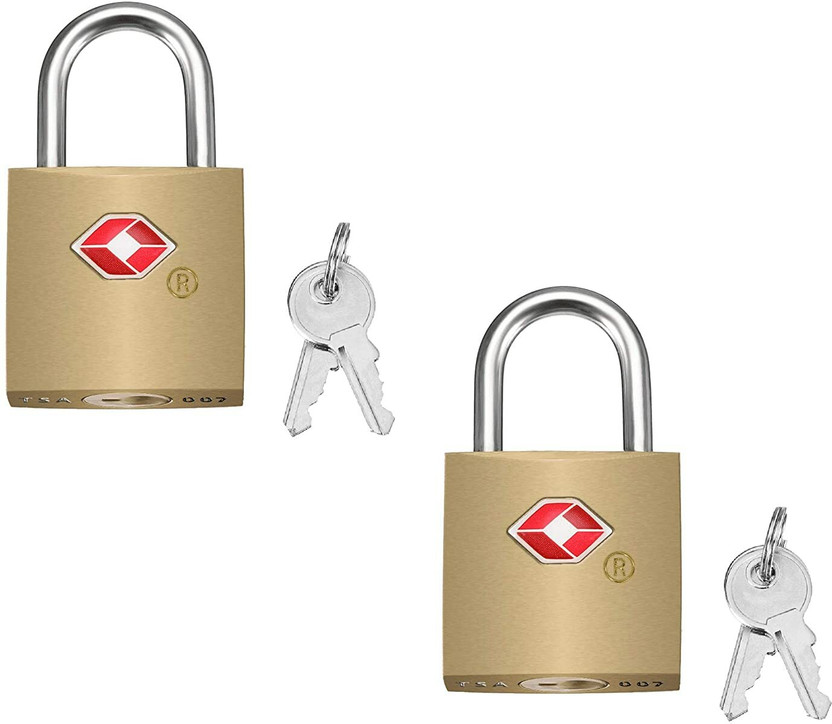 FRKB 2pc -Small Brass Lock TSA Approved with Keys International Locks for Luggage Bag Safety Lock(Gold)