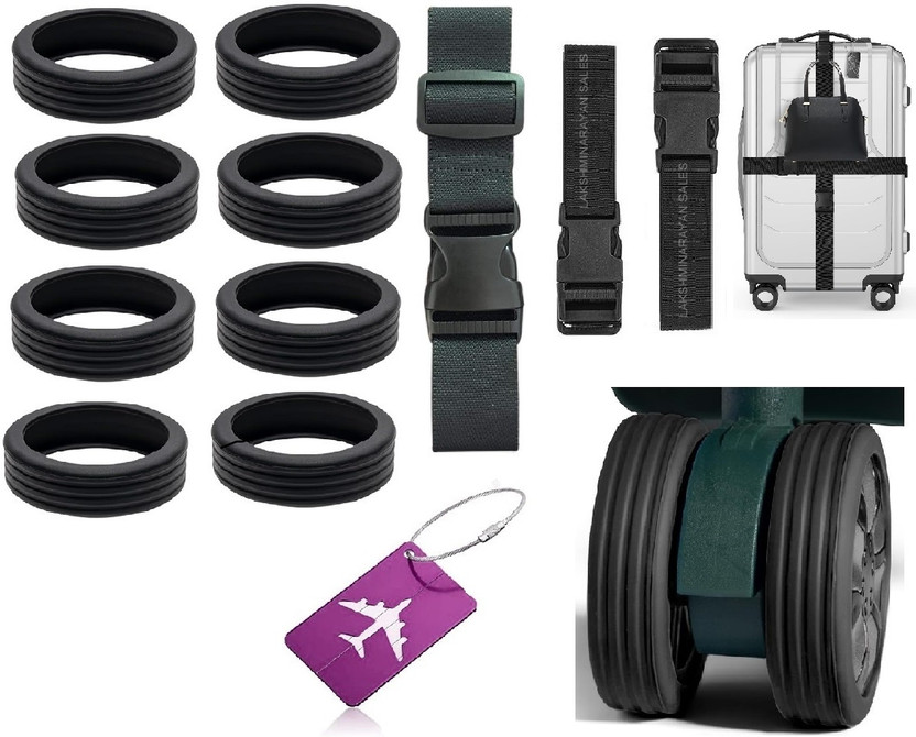 LAKSHMINARAYAN SALES 2pc 3mtr x 1.5" luggage Belt + 8pc Wheels Covers + 1pc metal tag + 1pc ADD A bag Luggage Strap, Luggage Tag(Multicolor)