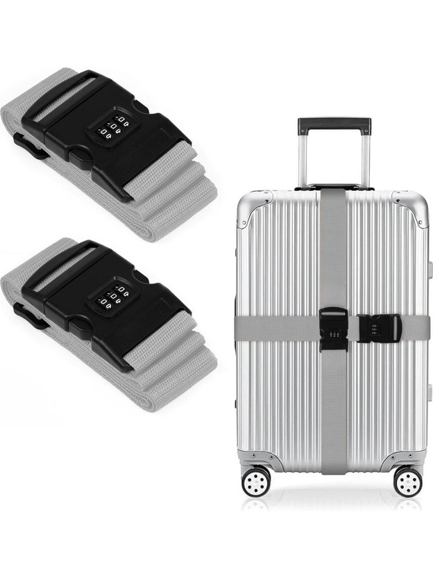 STORITE 2Pack Luggage Belt for Suitcase Trolley Bags with Adjustable Buckle, Number Lock Luggage Strap(Grey)