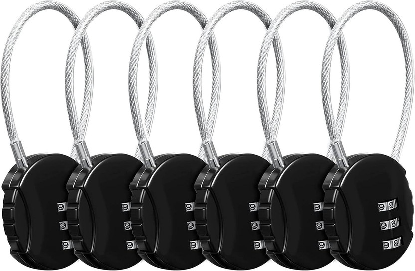 Whipbird Pack of 6 Travel Suitcases Luggage Bag 3 Digit Number Lock Safe Security Safety Lock(Black, Silver)