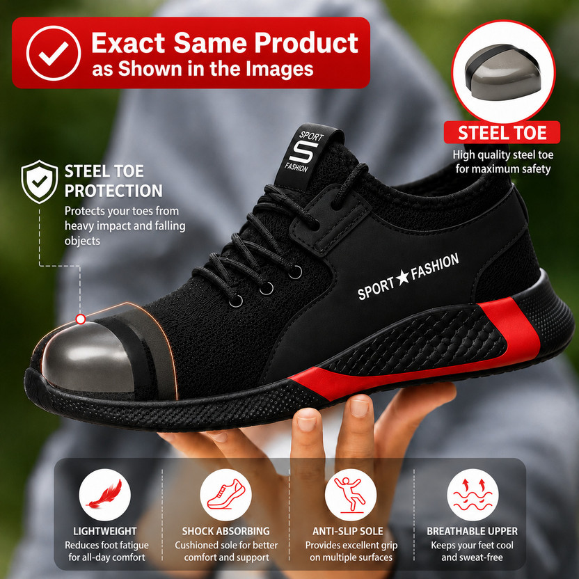 Amaira Amaira Steel Toe Mesh, TPR Safety Shoe(Black, S2, Size 7) - Flipkart Deal