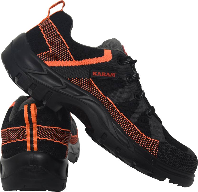 Karam BlackOrange Flyknit Sporty Safety Shoes, ISI Marked FS210FN