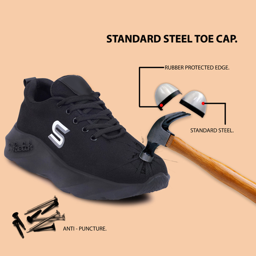BRUATONSHOES Steel Toe Artificial Leather Safety Shoe(Black, S2P, Size 6)
