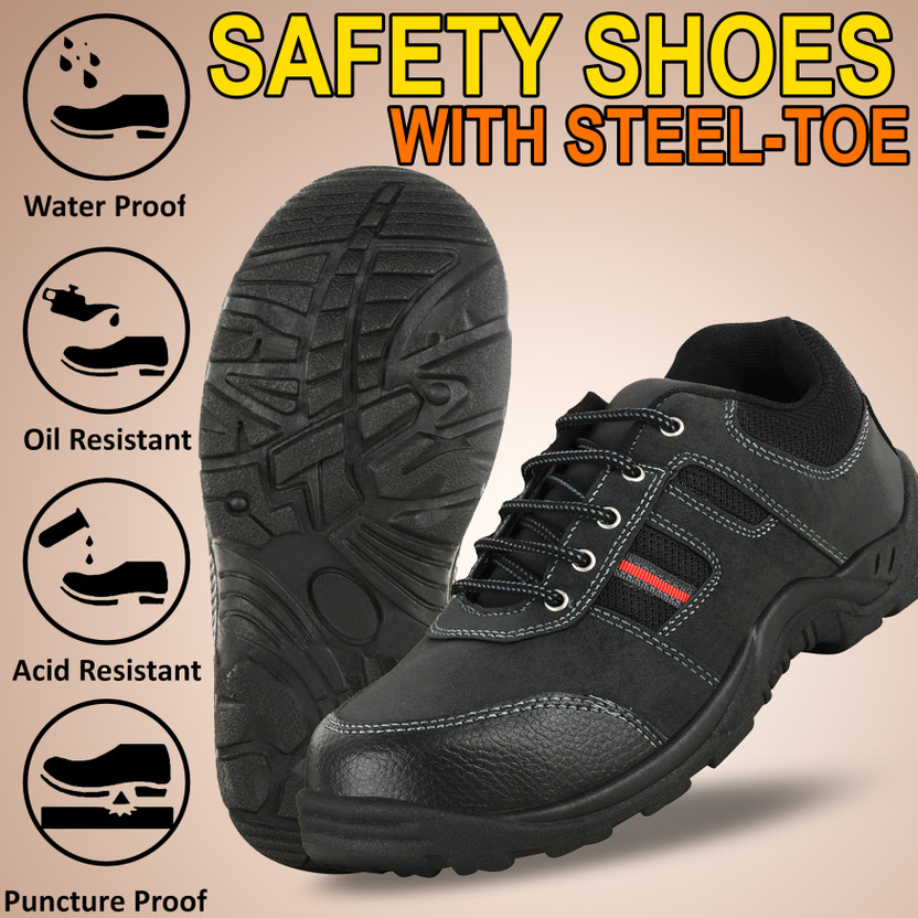 VILMEN Steel Toe Synthetic Leather Safety Shoe(Black, S1, Size 6)
